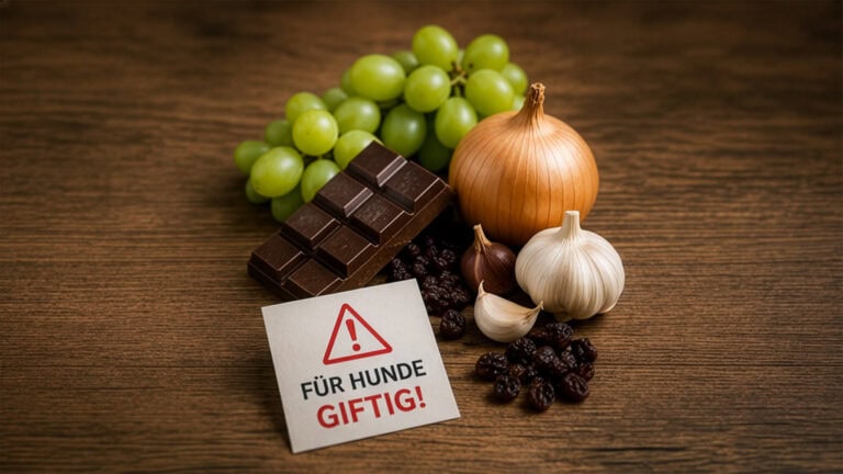 Schokolade, Weintrauben, Rosinen, Zwiebel und Knoblauch als giftige Lebensmittel für Hunde