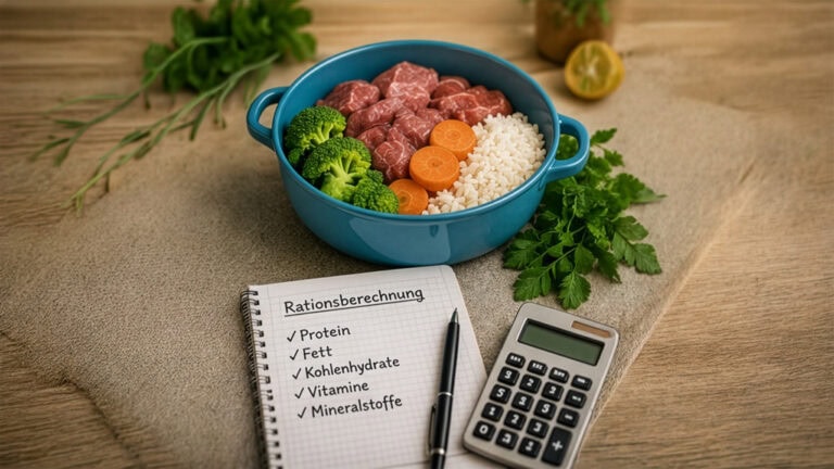 Selbst gekochte Hunderation mit Fleisch, Gemüse und Kohlenhydraten