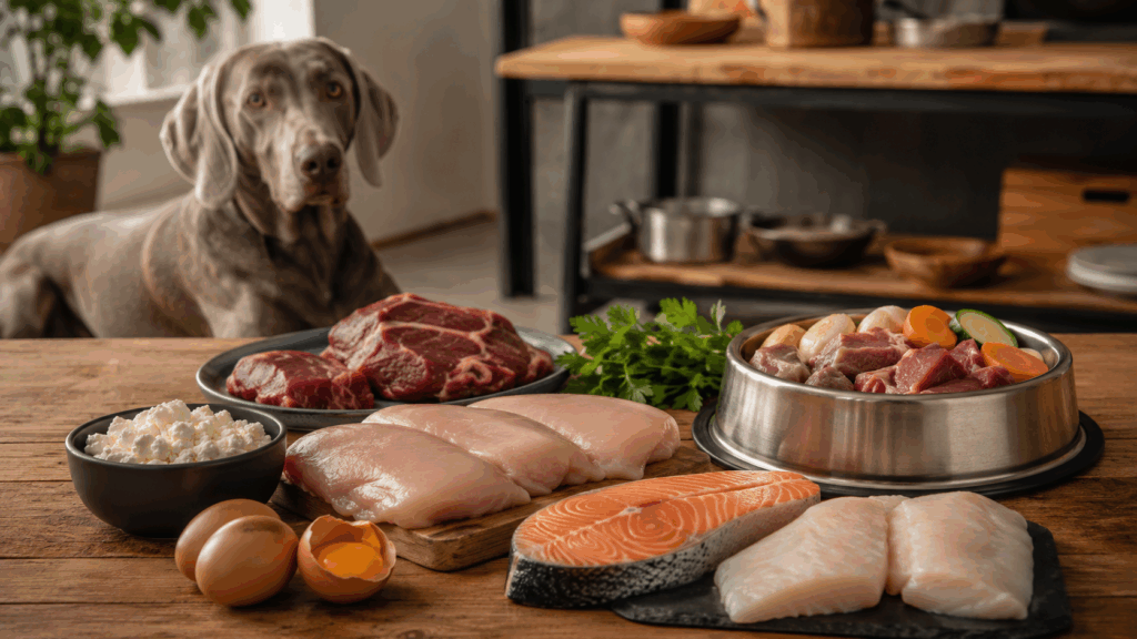 Verschiedene tierische Proteinquellen für die Ernährung von Hunden